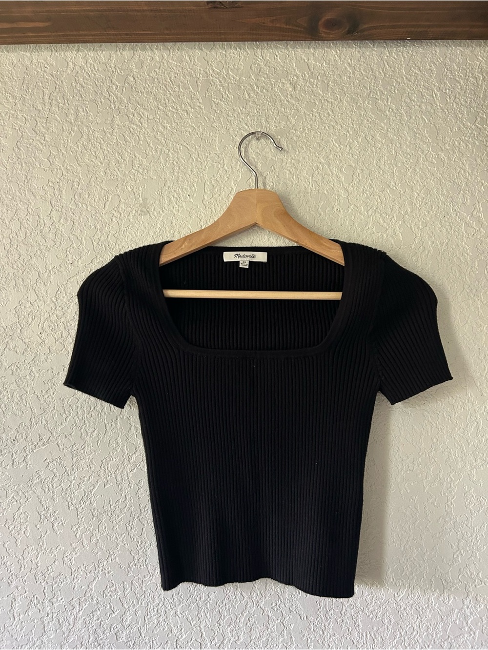 Madewell Black Ribbed Square-Neck Crop Top